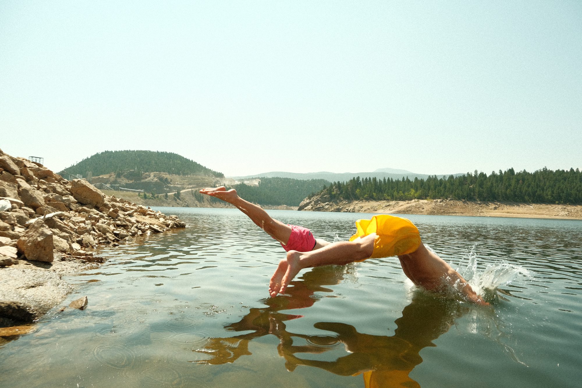 Diving into a lake